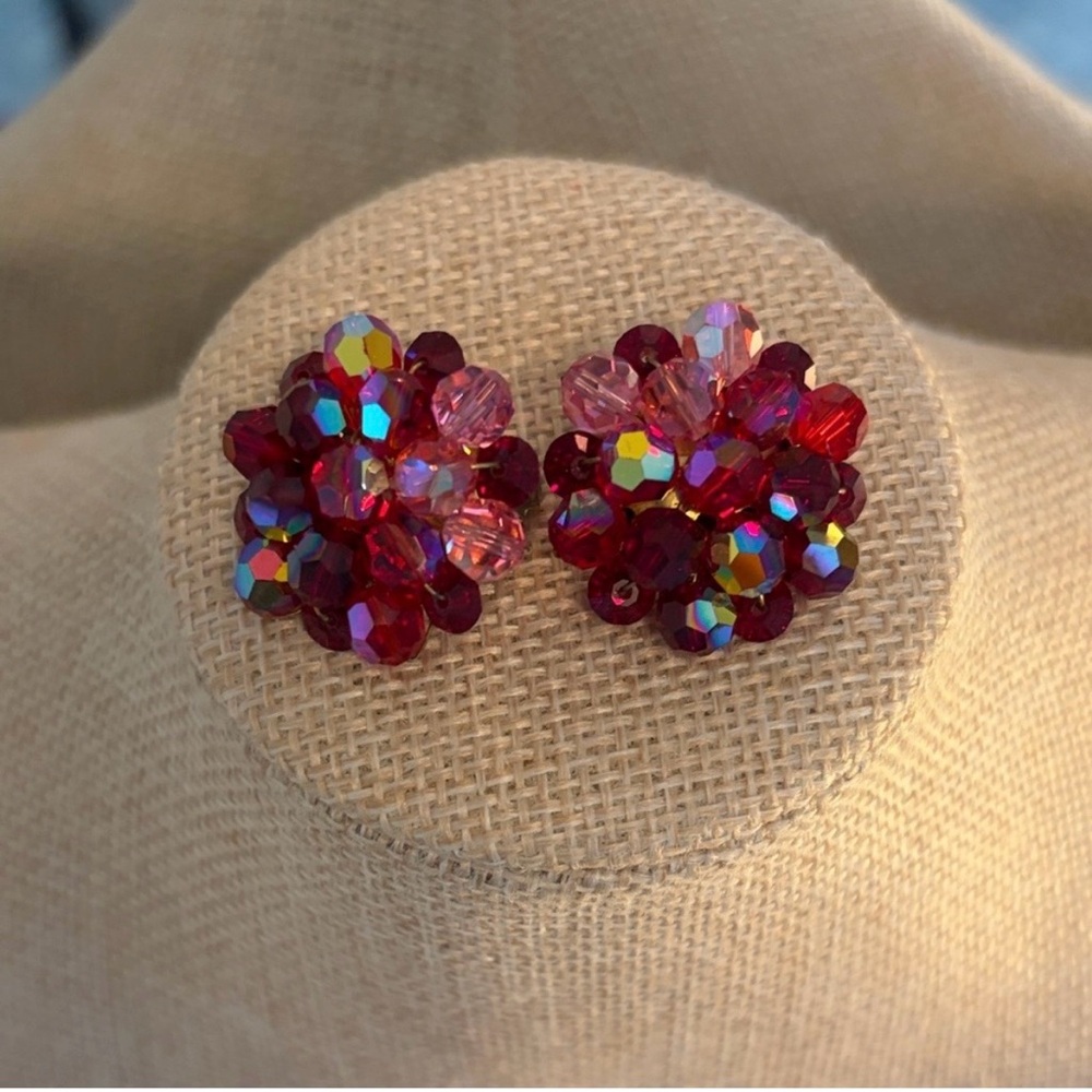 Vintage Elegant Red and Pink Crystal Earrings